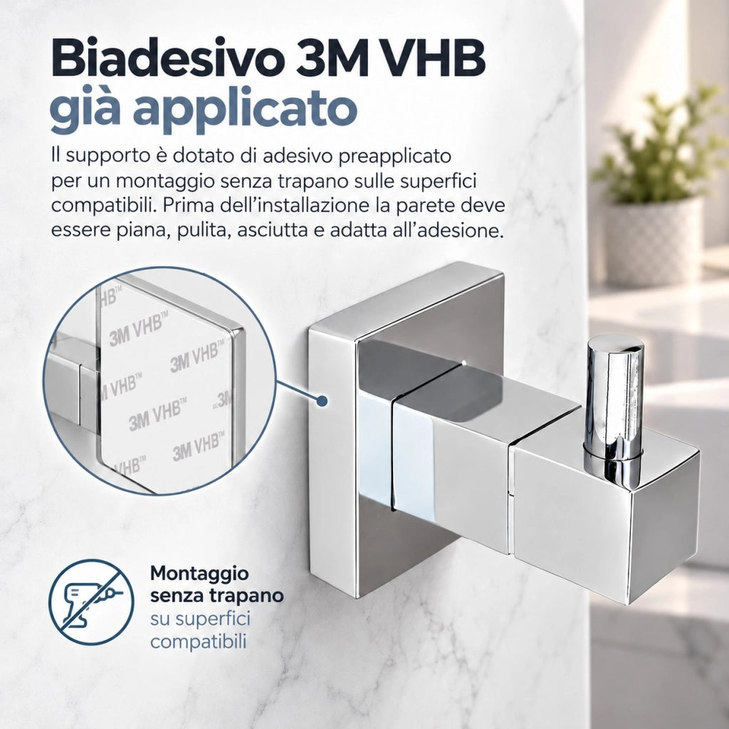 Appendino Gancio Porta Asciugamano Quadrato 4,5 cm Doppio Fissaggio 59179