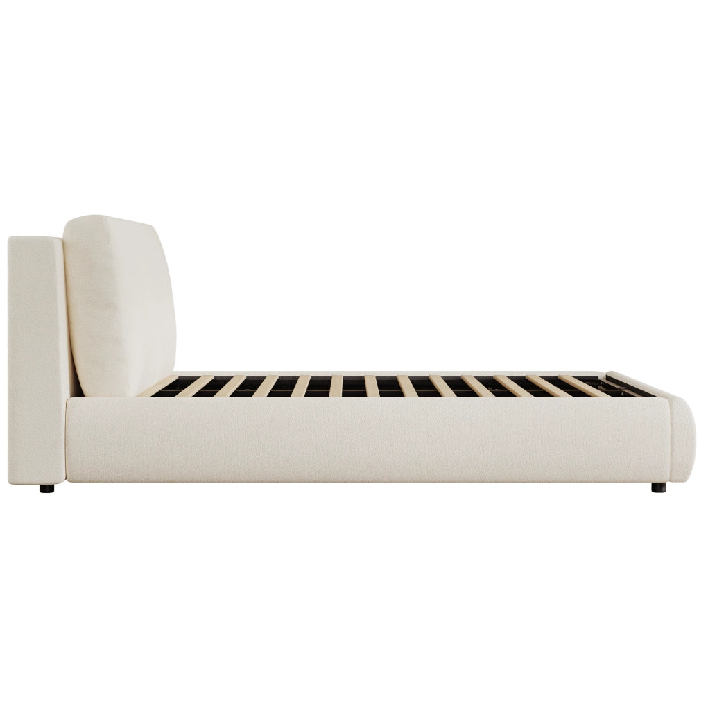 Letto imbottito 180x200 cm con contenitore e rete a doghe, rivestimento boucl¨¦ beige