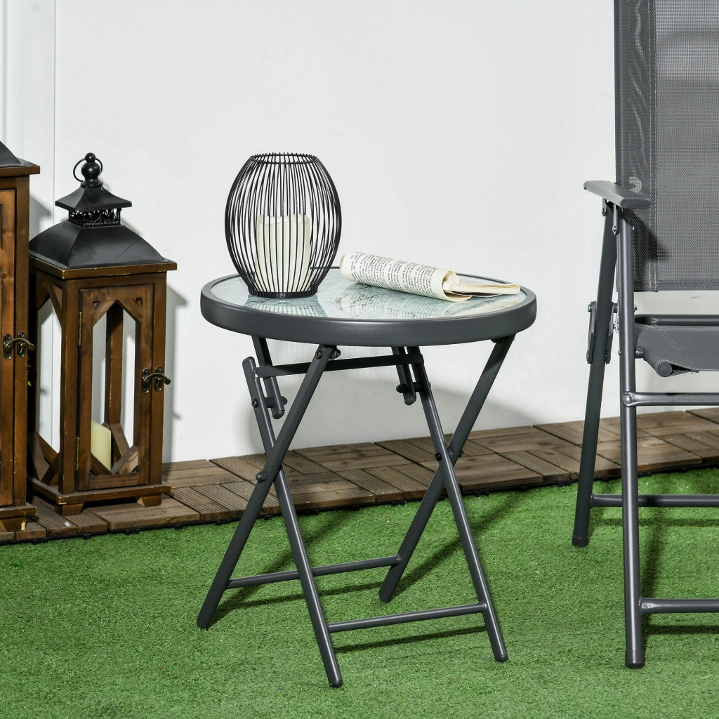 Comodino laterale pieghevole esterno; piano in vetro temperato; per terrazza; 45 x 45 x 50 cm; bianco