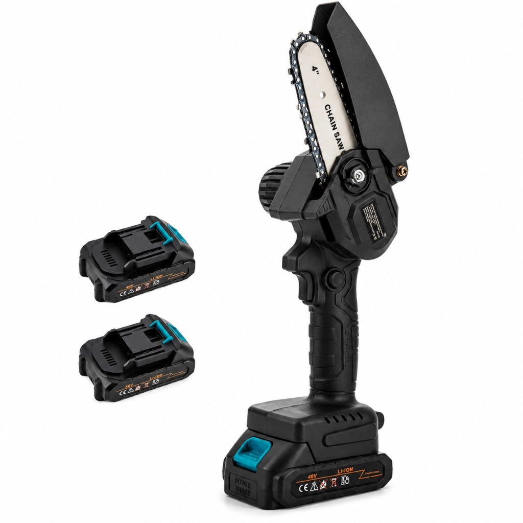 MINI SEGA ELETTRICA A BATTERIA 48V MOTOSEGA 4" CATENA POTATURA RAMI 2 BATTERIE