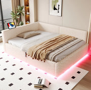 Multifunktionsbett 140x200 cm con LED; USB-C e vano contenitore; velluto beige