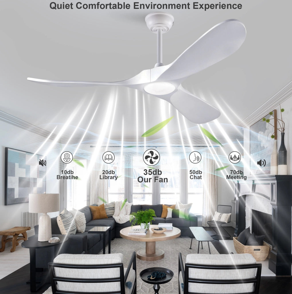 Ventilatore da soffitto con luce 132x132x30 cm in legno bianco con telecomando -