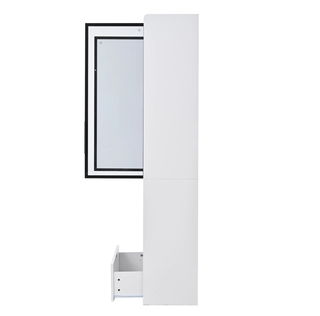 Vetrina alta bianca 80x34x180 cm con porta in vetro, 1 cassetto e illuminazione LED controllabile via app