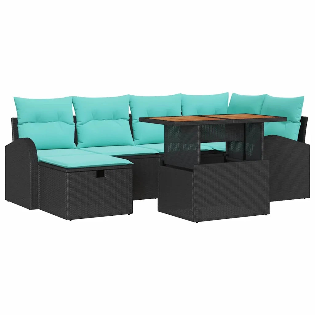 Set Divano da Giardino 7 pcs Nero polyrattan 3361305