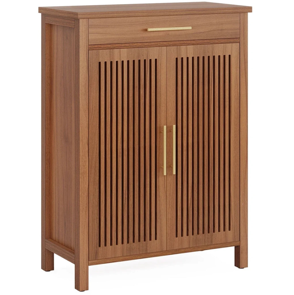 Scarpiera freestanding a 5 ripiani con ante a lamelle marrone