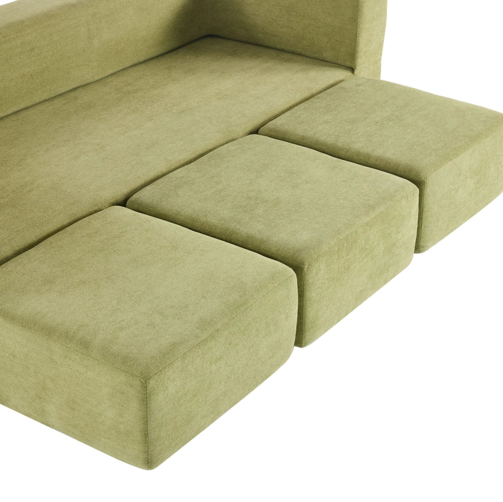 Divano letto modulare in ciniglia verde 201x75,5x50 cm salvaspazio