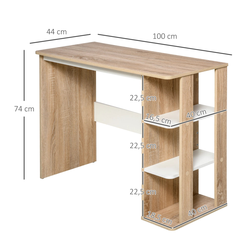 Scrivania per Computer con 3 Ripiani ¨C Minimal ¨C Legno Rovere Chiaro Bianco 100x44x74 cm