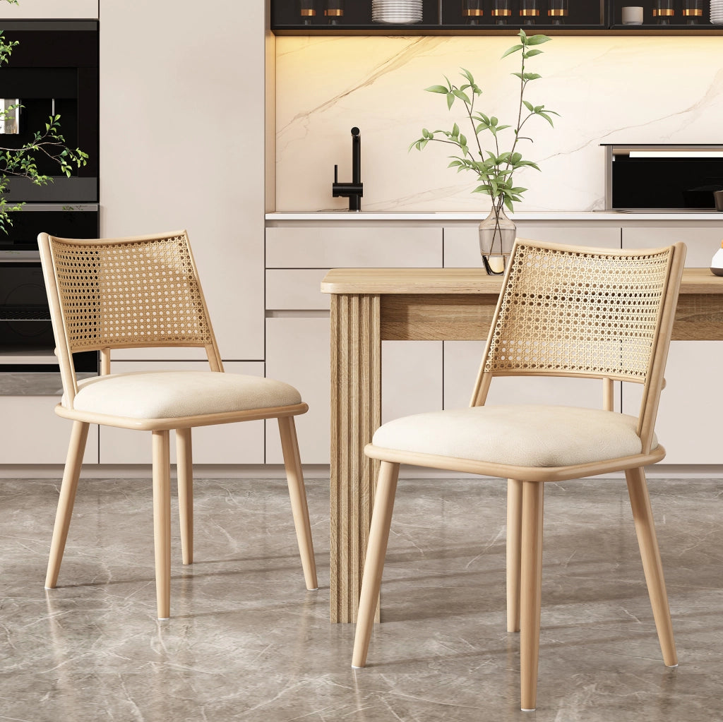 Set di 2 sedie in rattan con seduta in PU; beige