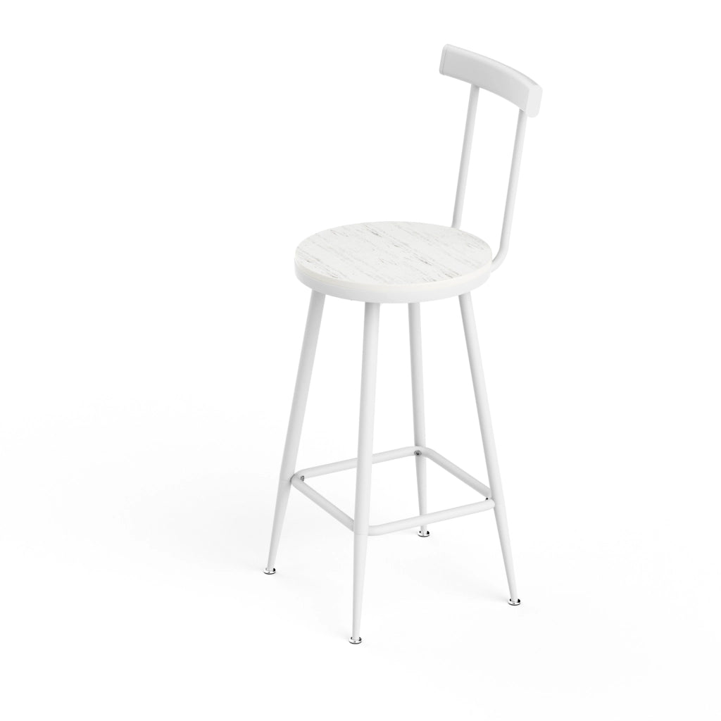 Set tavolo bar con 2 sgabelli bianchi in truciolare e acciaio, stile industriale