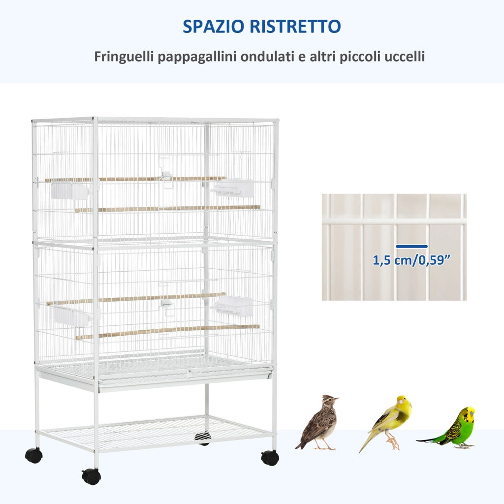 Gabbia per Uccelli da Interni con Trespolo e Vassoio ¨C zephmum ¨C Bianco 78x52x132 cm