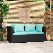 Divano a 2 Posti con Cuscini-Sofa 2 Posti con Cuscini in Polyrattan Nero