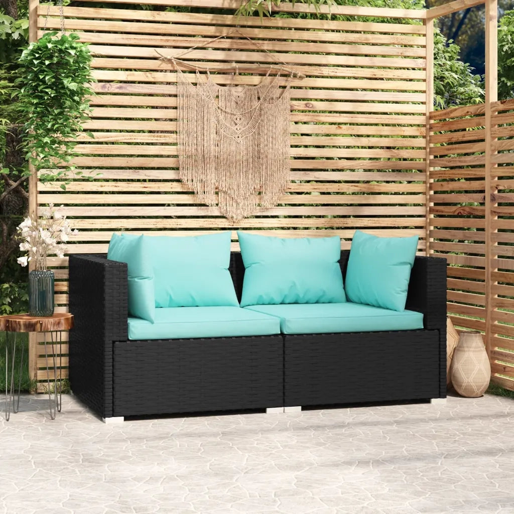 Divano a 2 Posti con Cuscini-Sofa 2 Posti con Cuscini in Polyrattan Nero