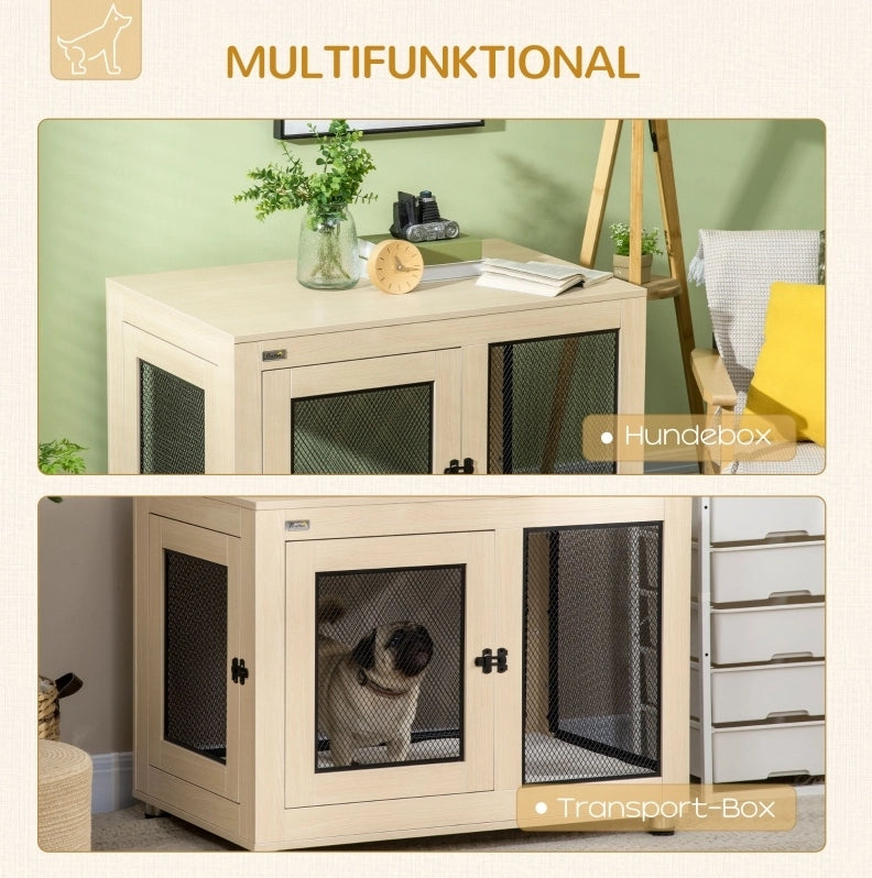 Gabbia per cani ULEVR 94x60x71,5 cm con 2 porte bloccabili e cuscino lavabile, rovere e nero