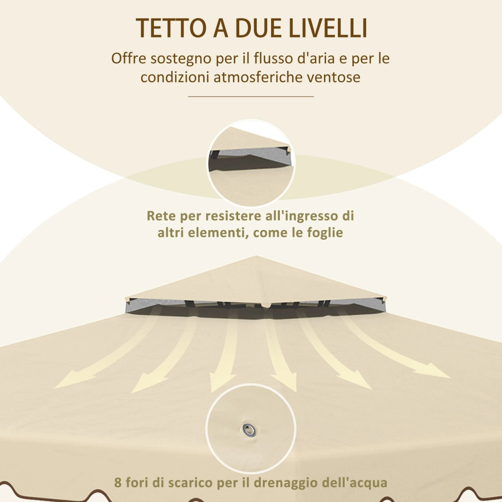 Tettuccio di Ricambio per Gazebo da Giardino ¨C Xylo ¨C 3x3m Poliestere Beige