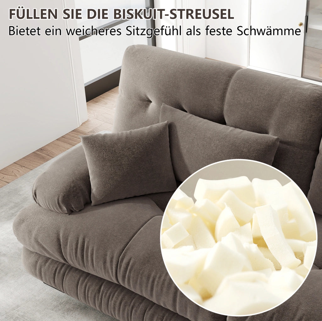 Divano modulare in chenille con ottomani mobili; marrone