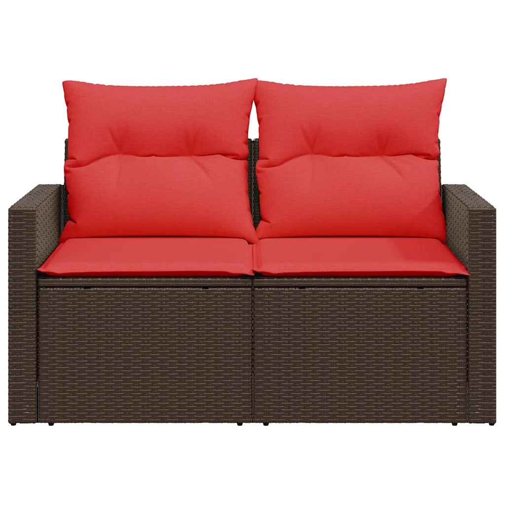 Divano da giardino con cuscini a 2 posti marrone in polyrattan 366244