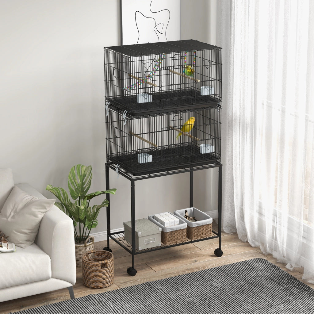 Armadio a doppia anta con ruote e appendiabiti ¨C Zephmum ¨C 77x46x164 cm nero