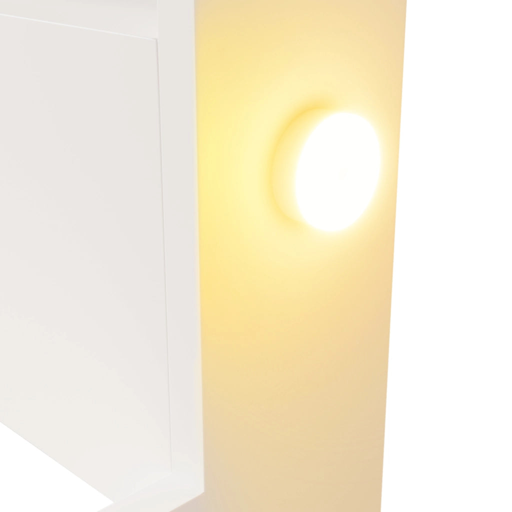 Letto matrimoniale con rete a doghe 140 × 200 cm in legno bianco con luci notturne e libreria rimovibile