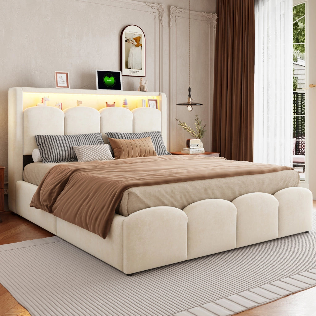 letto imbottito velluto beige 140 x 200 cm