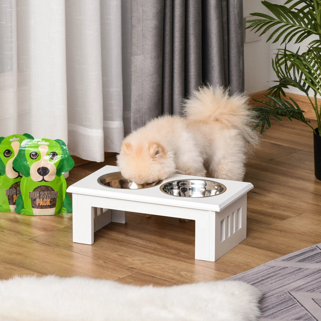 MANGIATOIA rialzata per cani con 2 ciotole 58,4x30,5x25,4 cm MDF bianco