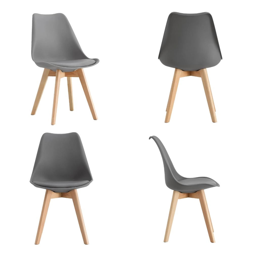 Set 4 Sedie da cucina in polipropilene con gambe in legno e cuscino 49x57x82 cm Colore Elefante FLORA