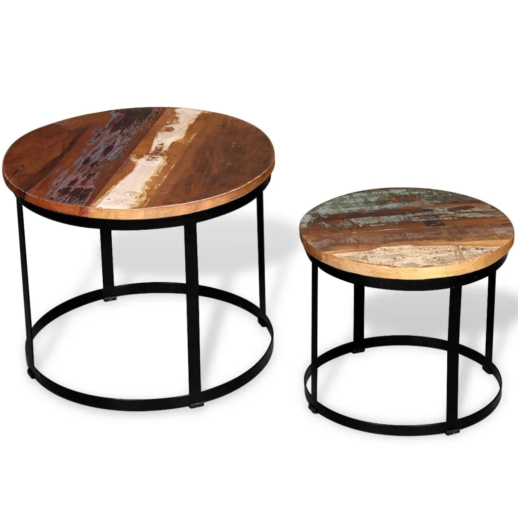 2 Pz Tavoli da CaffÃ¨ Tondi Legno Massello di Recupero 40cm/50cm cod mxl 24396