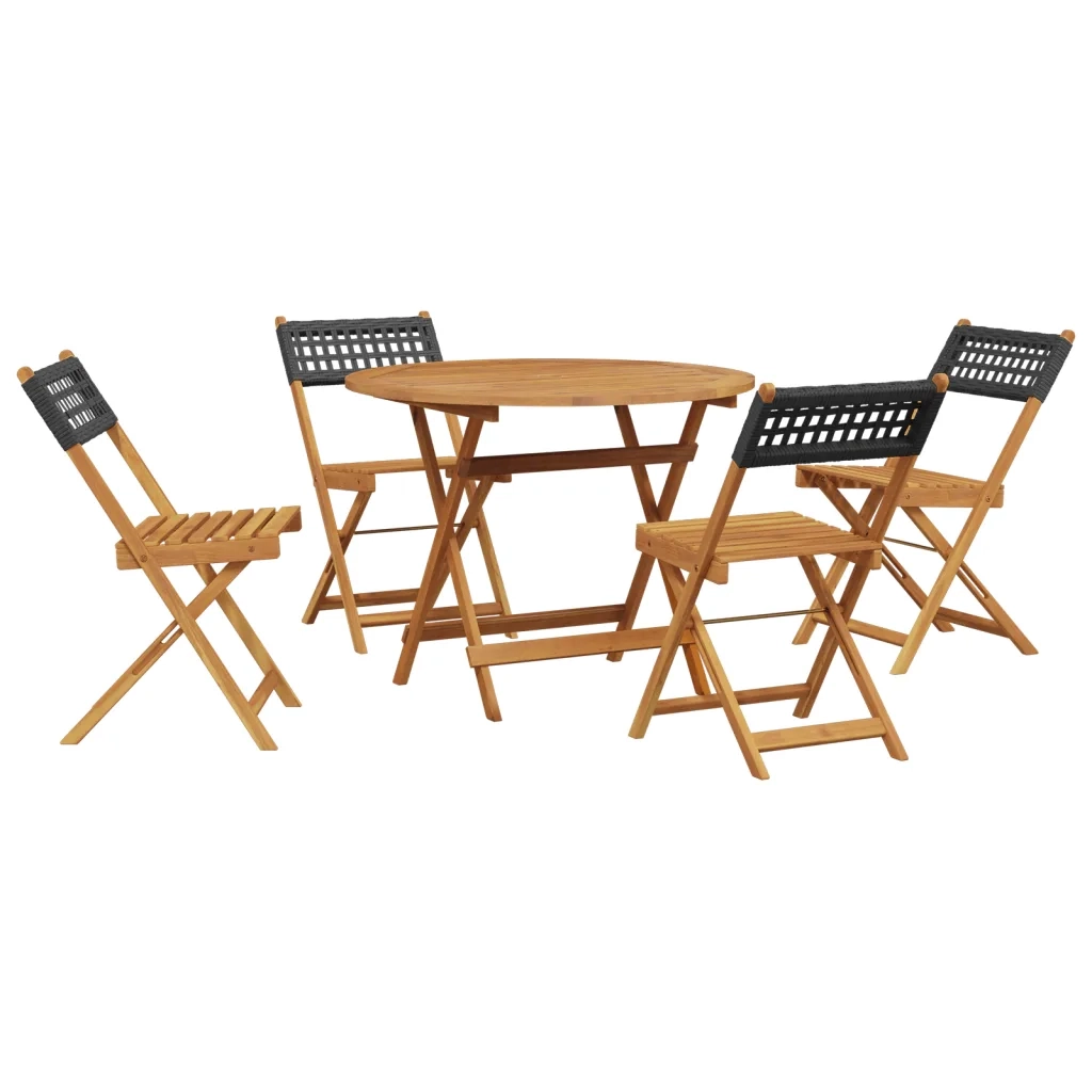 Set da Pranzo per Giardino 5pz | Set Salotto da Giardino Nero Polyrattan e Legno Massello