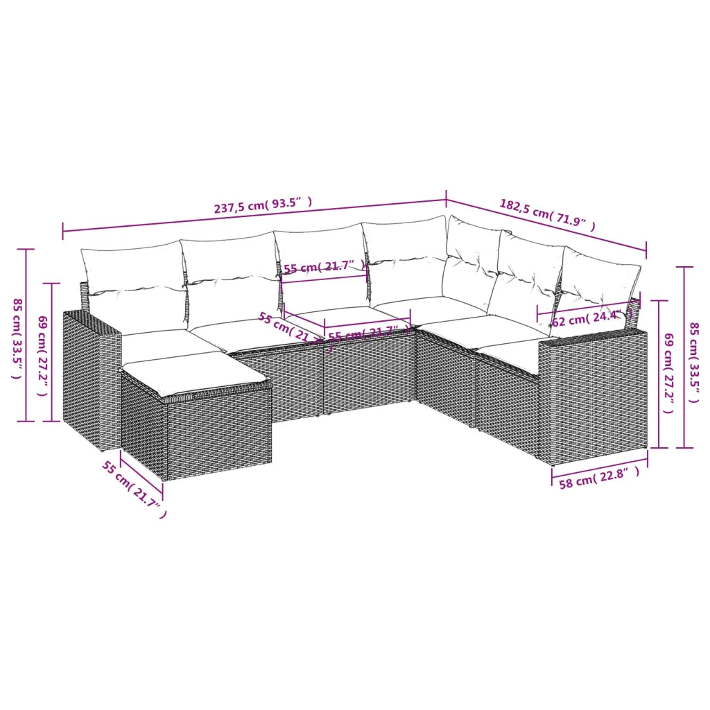 Set Divani da Giardino con Cuscini 7pz Nero Polyrattan 3219285