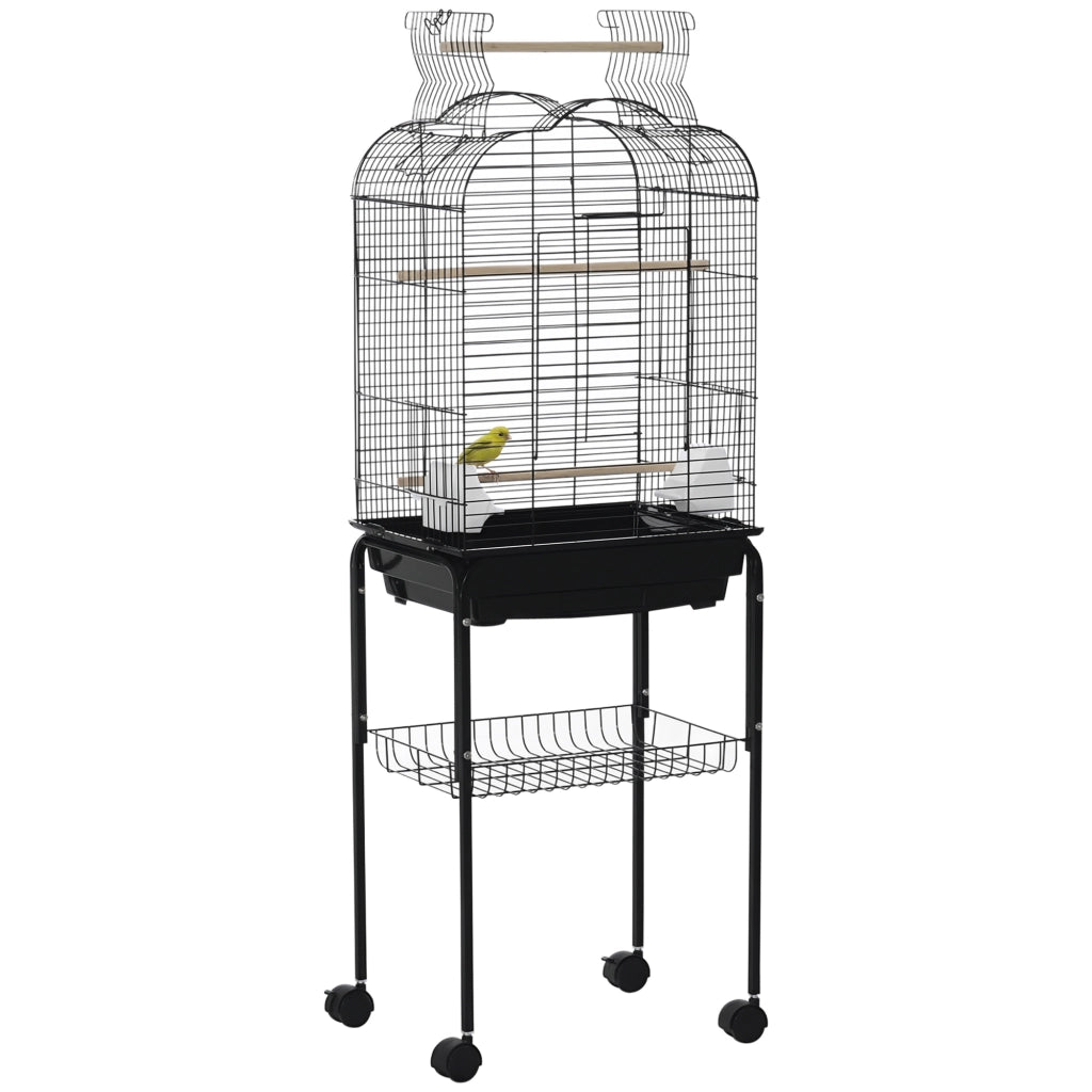 Gabbia per uccelli voliera con ruote e tetto apribile ¨C zephmum ¨C nero 46x36x130 cm