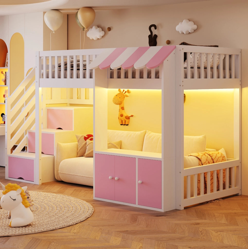 Letto a soppalco multifunzione 90 x 200 cm con luci LED