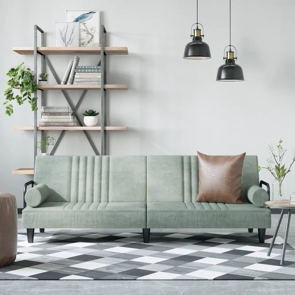 Divano letto | Sof¨¤ letto | Letto singolo con Braccioli Grigio Chiaro in Velluto