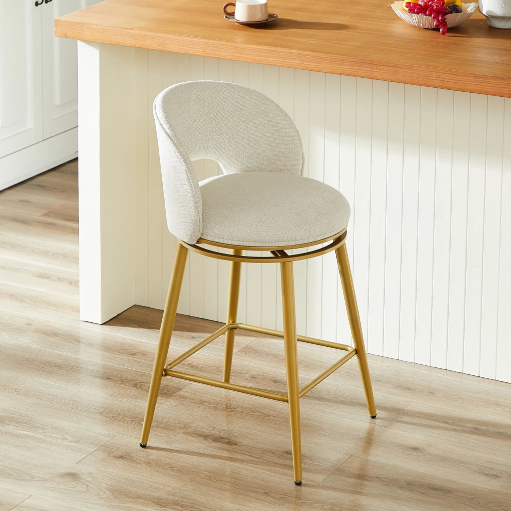 Set di 2 sgabelli da bar girevoli con rotazione 360° e poggiapiedi in tessuto beige