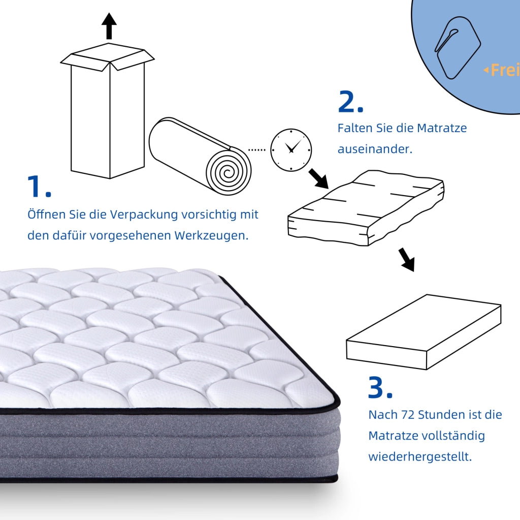 Materasso a molle insacchettate 7 zone H3; schiuma memory; bianco e grigio