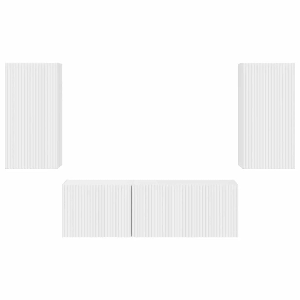 Set di Mobiletto da TV a Parete 4 pz | Armadietto TV | Mobile Porta TV Bianco Legno multistrato