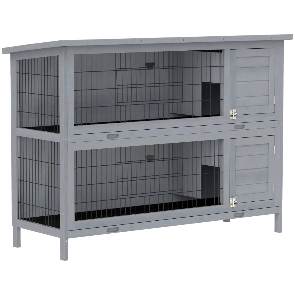 Gabbia per Conigli a 2 Piani ¨C Xylo ¨C Legno Grigio con Tetto 136x50x93cm