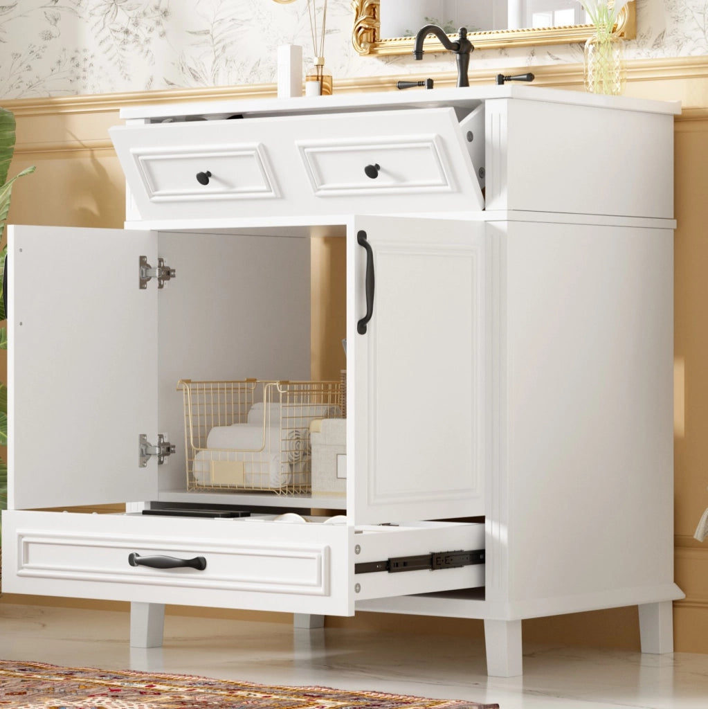 Mobile lavabo 77x46x86 cm in MDF e ceramica bianco con contenitore