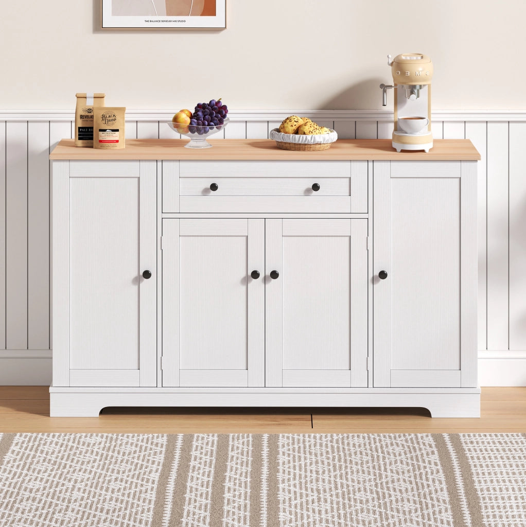 Buffet da cucina multifunzione 138 cm con cassetto, ante e ripiani regolabili, design moderno con sistema anti-ribaltamento