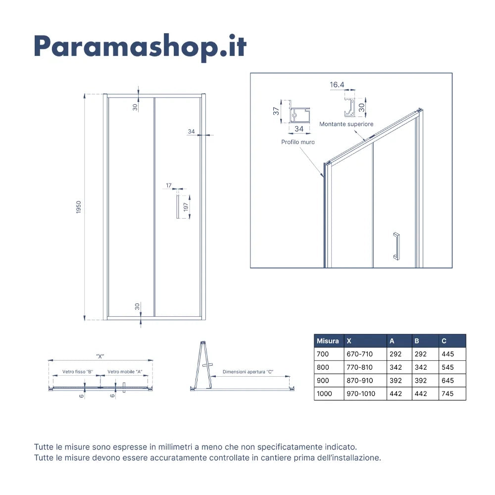 Porta doccia 80cm apertura a libro vetro 6mm opaco  | Aruba