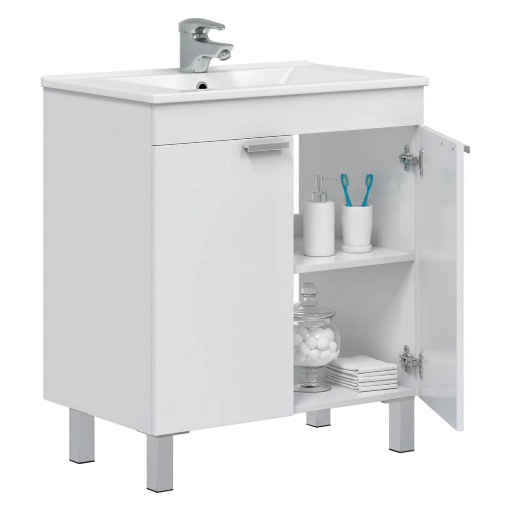 Cariati, Mobile Sottolavabo 2 Ante, 70x45x80h cm Bianco Lucido