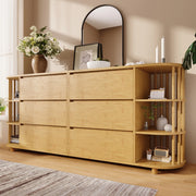 Credenza con 6 cassetti e ripiani in bambù stile romano rétro in MDF e bambù color rovere 160 × 40 × 75 cm