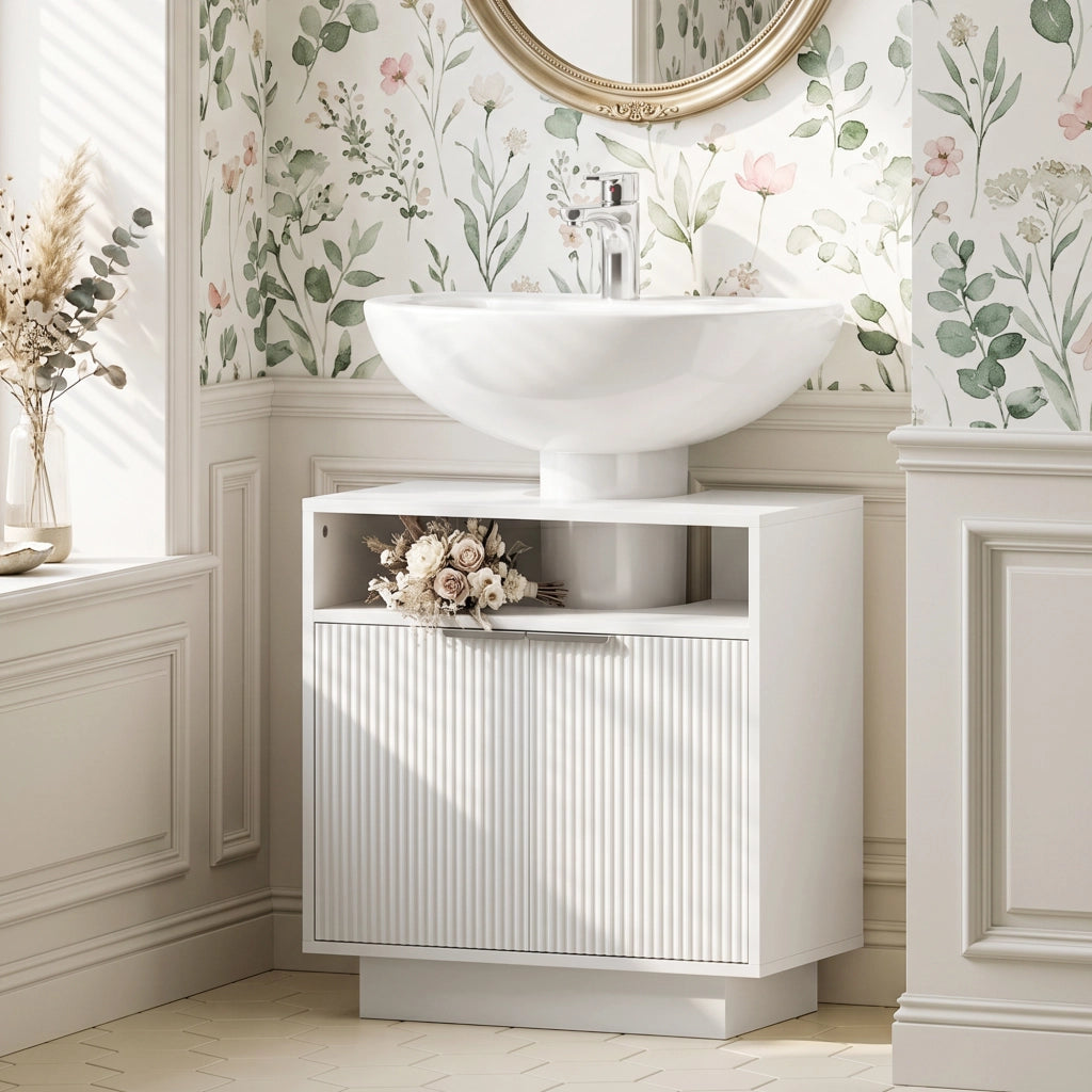 Mobiletto Sottolavabo con 2 Ante e Ripiano Aperto ¨C Minimal ¨C 60x33x63 cm Bianco