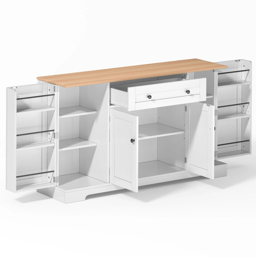 Buffet da cucina multifunzione 138 cm con cassetto, ante e ripiani regolabili, design moderno con sistema anti-ribaltamento