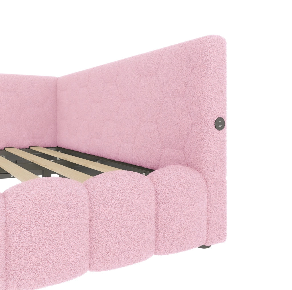 Daybed 140x200 cm rosa con contenitore idraulico, LED, USB e Type-C