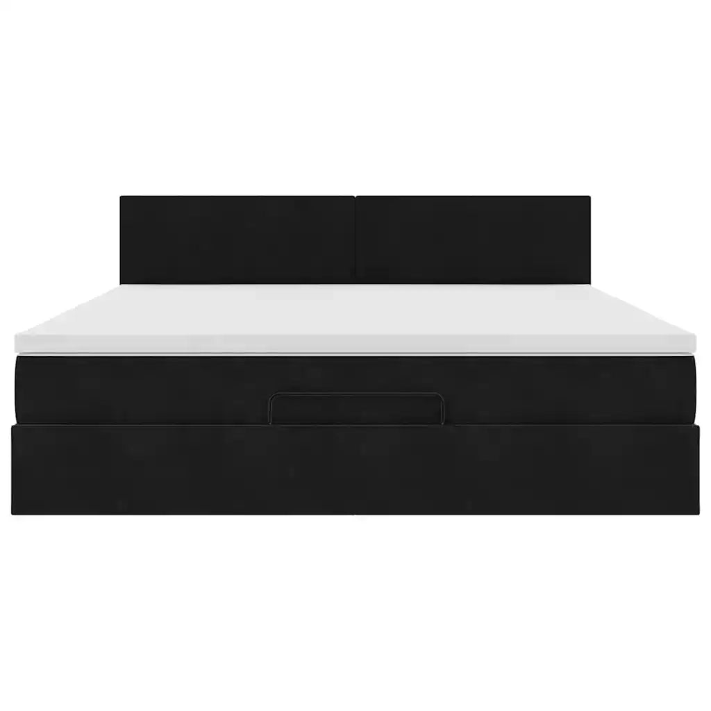 Struttura Letto Pouf con Materasso Nero 160x200 cm in Velluto 3311713