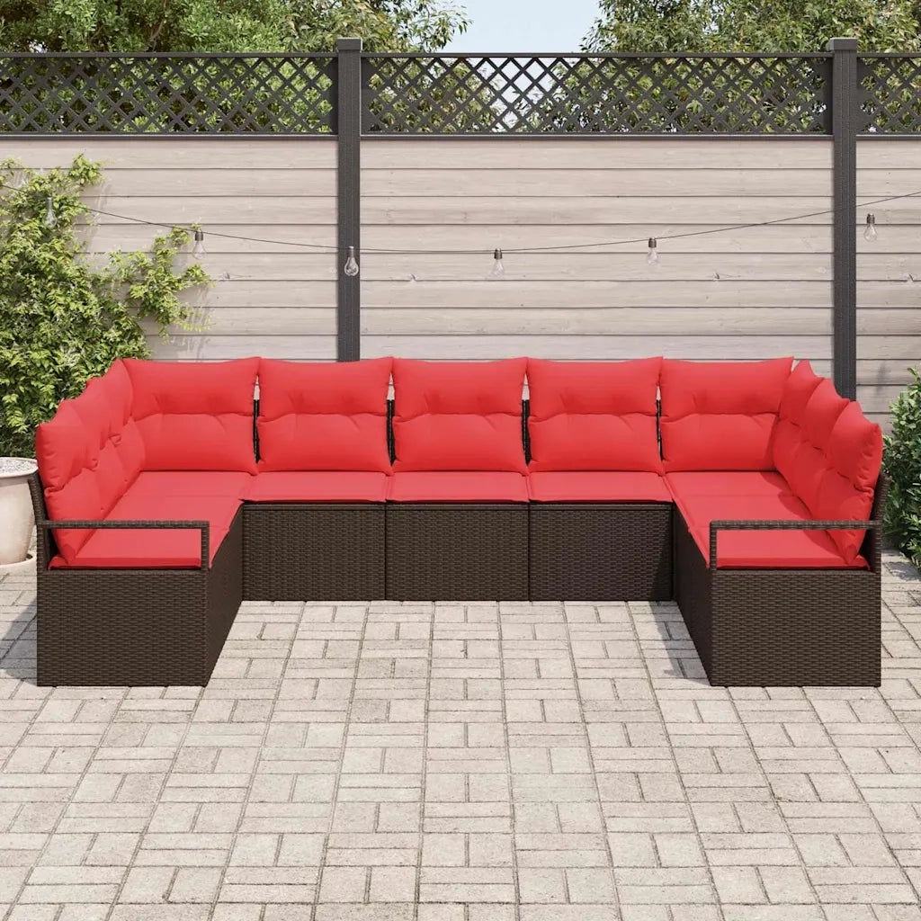 Set Divano da Giardino 9 pcs Marrone e Rosso polyrattan 3355213