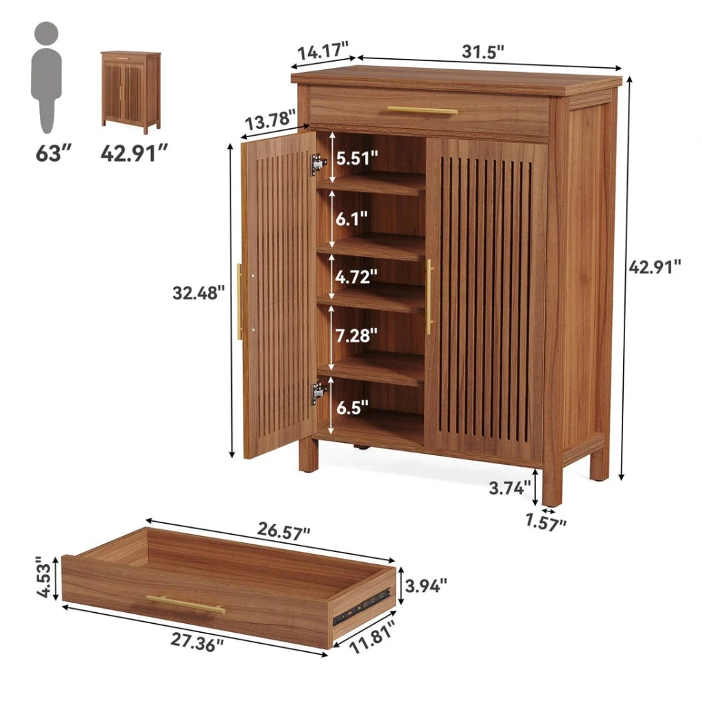 Scarpiera freestanding a 5 ripiani con ante a lamelle marrone