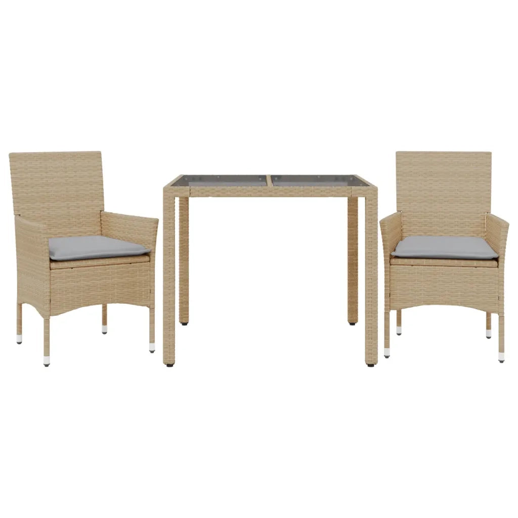 Set da Pranzo da Giardino 3 pz | Set Salotto da Giardino con Cuscini Polyrattan e Vetro