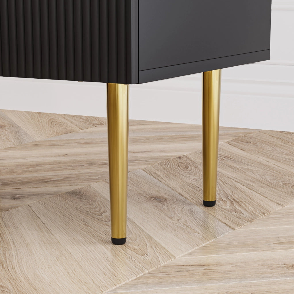 COMODINO Moderno con 2 cassetti Nero MDF e metallo