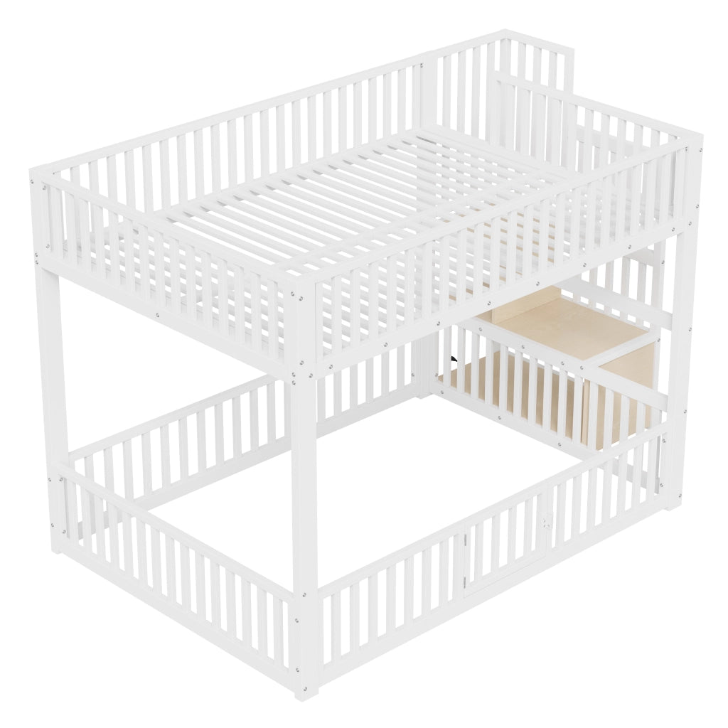 Letto a castello 140x200 cm con scala contenitore e LED, Bianco