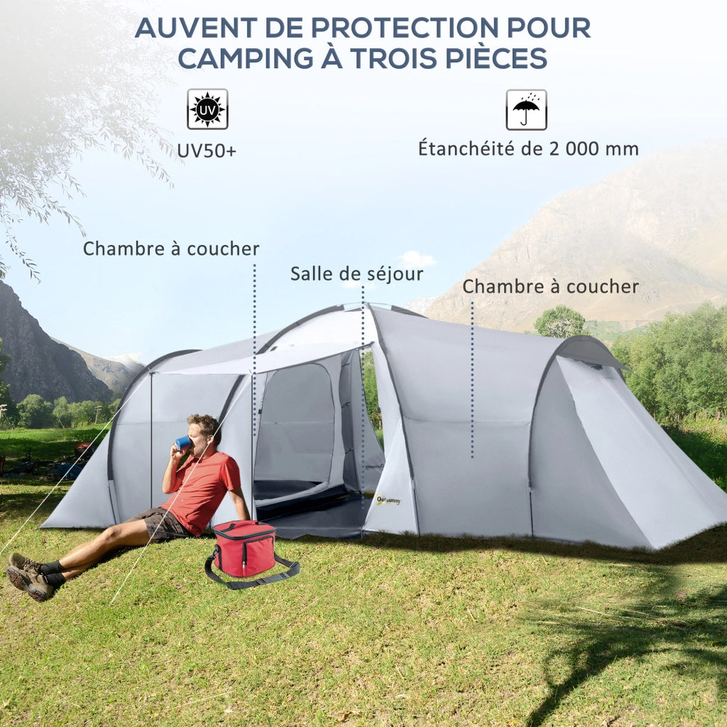 Tenda da Campeggio Familiare a Cupola 4-6 Persone con 2 Camere Soggiorno e Veranda Impermeabile 2000mm Anti-UV Multicolore Facile da Montare